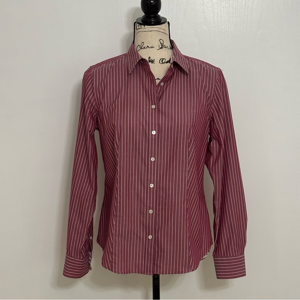 Talbots Red and White Casual Button Down Blouse